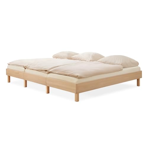 Ehrenkind® Familienbett Plano, 270 × 200 cm FSC® Zertifiziert | Massiv-Buche Natur | 2‑in‑1 Höhe (Bodenbett oder Standard), Modular und Höhenverstellbar