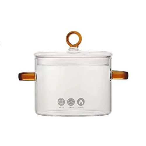 1.5L Olla de Vidrio para Cocinar, Olla de cristal, Batería de cocina de vidrio borosilicato resistente al calor, Sartén con Tapa Cubierta, Doble Asa