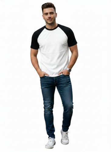 Image of Men's Raglan T-Shirt, Black with Grey Sleeves, Short Sleeve, Round Neck, Casual Wear