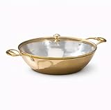 P-TAL Brass Wok With a Lid, Kadhai, Nonstick Wok Pan with a Tin Coating, Non-Toxic Cookware with Ayurvedic Health Benefits, PFOA and PFAS Free (Glass Lid Flat Base)