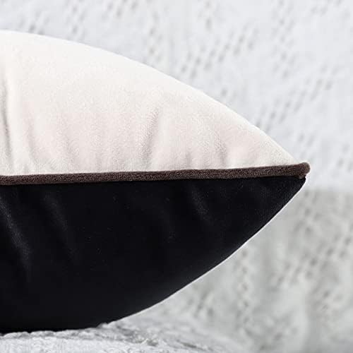 YAERTUN Pack of 2 Patchwork Velvet Square Decorative Throw Pillow Cover with Gold Striped Leather Cushion Cases Modern Luxury Pillowcases for Couch Sofa Bed 22x22 Inches Black