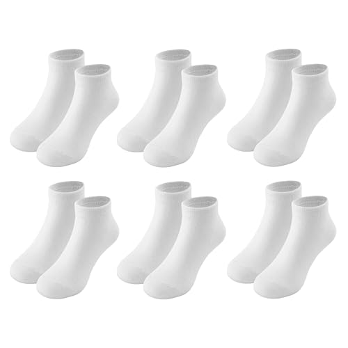 Fiveluck 6 Pack Girls Toddler Ankle Socks, Cotton Soft Low Cut Socks for Kids, Daily School Casual Wear, White, 9-12 Years