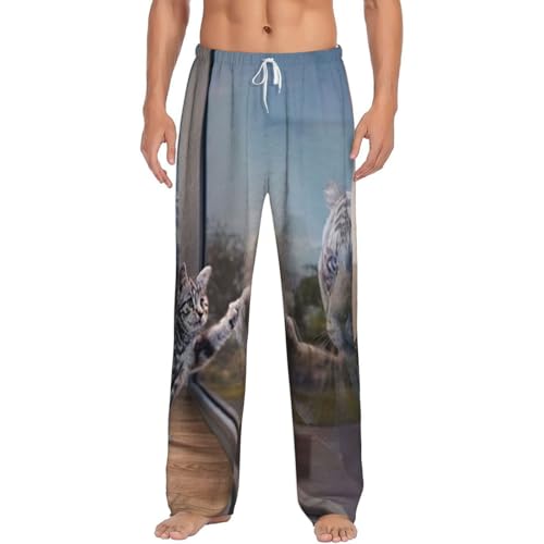 Pantalon de pyjama homme en polaire chaude à poches imprimé tigre