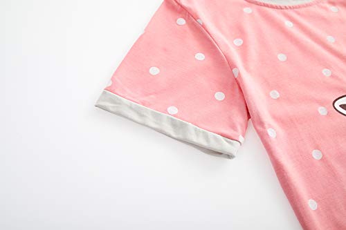 Big Girls Pajamas Set Short T-Shirt And Long Pant Cartoon Sleepwear Cute Pjs For Teen Kids Size 12 14 16 (16, Pink Dot(Cat)) #TOP3