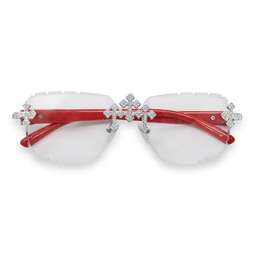 Image of Iced-Out Triple Cross Sunglasses - Frameless Diamond-Cut Luxury Shades for Men & Women | UV400 Hip-Hop Eyewear
