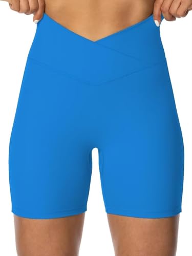 Image of Sunzel Crossover Biker Shorts for Women, No Front Seam V High Waist Yoga Workout Gym Shorts with Tummy Control