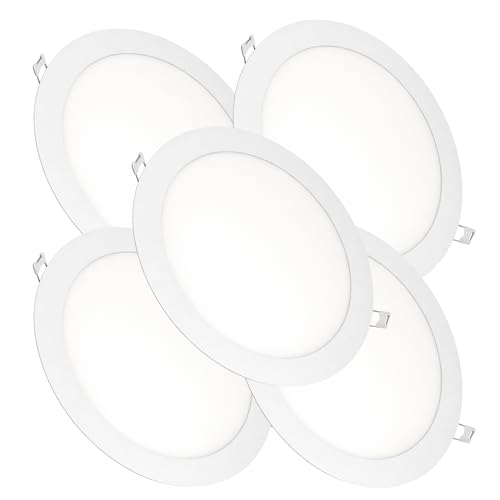 Jandei – Pack x 5 Downlights LED Empotrable Redondo, 18W, 1500 Lúmenes, Extraplano 13 mm, Orificio de Montaje Ø200-205 mm, Blanco Neutro 4200K con Transformadores Incluidos