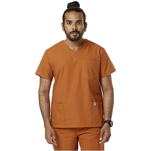 SPECTRUM UNIFORMS Scrub Tops Medical Tunic Tops Unisex V-Neck Yoga Ideal for Medical Professionals, Hospital and Lab Workwear Veterinary, Three Pocket, Licensed Collegiate Scrubs-222C Burnt Orange Cover