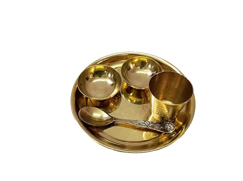 Crown Warriors Laddu Gopal Bhog Thali Set,Bhog Bartan for Puja/Bhog for Mandir Brass (5 Pieces, Gold)(Small Size) 4 inch Diameter