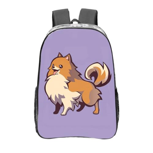 Grand sac à dos transparent imprimé chien de Poméranie imperméable