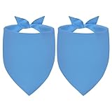 Agroon Blank Dog Bandanas Blue Large 2PCS, DIY Solid Cotton Scarf, Durable Triangle Reversible Bibs Handkerchief for Puppy Pet, Personalized Birthday/Party Fun Idea Gift
