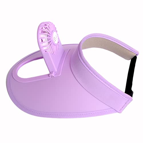Vkeda Sun Visors Hat With Fan For Women - Fan Visor Hat - Three Gear Mediation And Large Area Sun Protection, Adjustable Elastic Buckle Purple, 6-8 #TOP2