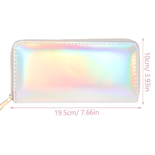 Sparkly Evening Purses for Women, Silver Cluth Purse, PU Leather Long Holographic Wallet with Zipper Coin Pocket and Card Holder, Slim Envelope Cluth Bag for Parties, Daily Use3