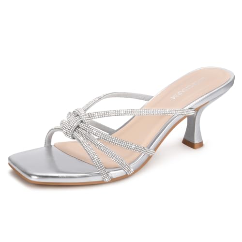 Image of Women's Strappy Square Open Toe Kitten Heels Sandals Knotted Design Summer Fashion Slip On Mule Style