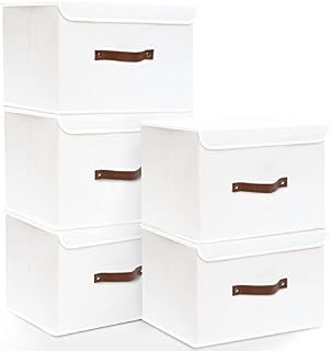 Yawinhe Storage Boxes with Lids 3 Pack, Collapsible Storage Bin with Handle, for Organizing Toys, Clothes, Office, 38x25x25cm, Grey, SNK018GY