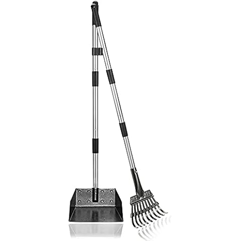 Snagle Paw Hundekotschaufel, 2 Stück Dog Pooper Scooper Hundekotschaufel und Harke Metall Rechen Kehrschaufel für große mittlere kleine Hunde mit Lange verstellbare Griff Rake Waste Removal Cover