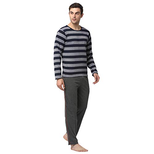 Image of Mack Jonney Men Cotton Blend Relaxed Night Suit Co-Ord Set with Round Neck Full Sleeve T-Shirt and Track Pant-Vj-Mns-Ttp-Group27
