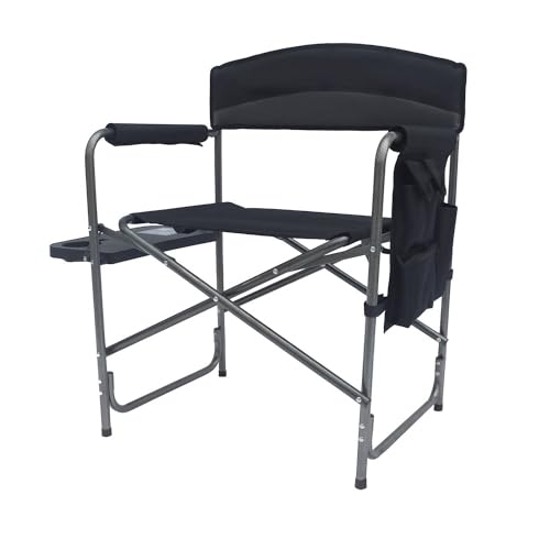 Mojawo Deluxe XXL Outdoor Campingstuhl Regiestuhl Campingsessel Camping Stuhl + Seitentasche & Klapptisch Grau-Schwarz gepolstert klappbar Extra Breit bis 150 Kg belastbar