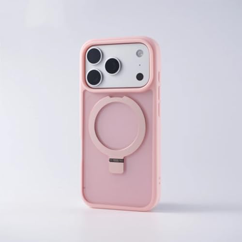 Coque iPhone 15 Pro Max rose avec support magnétique et dos givré