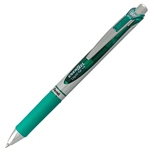 Pentel EnerGel BL77-D Gel-Ink Roller Ball Pen with Push-Button Mechanism 0.35 mm - Green (Pack of 12)