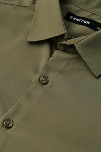 Image of SNITCH Men Formal Shirt | Tailored Slim Fit Full Sleeve Spread Collar Solid Style | Breathable Polyester Viscose Blend Twill Fabric for Office & Evening