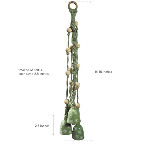 Image of Mundane | Pack of 2 (Combo) Macrame Bell Hangings with Hand-Painted Ceramic Bells | Green Daisy Design | Boho Wall & Balcony Decor