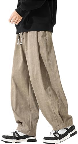 （20:30時点） [foveitaa] ワイドパンツ メンズ ズボン ロング 春服 秋服 ビッグシルエット おしゃれ 大きいサイズ ゆったり カジュアル アラジンパンツ サルエルパンツ 和風 シンプル オシャレ エスニック 調整紐 人気 ボトムス caramel-L