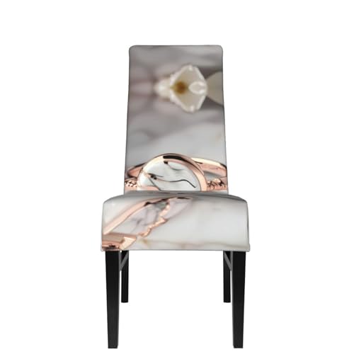 Housse de chaise marbre blanc et or rose extensible pour déco chic - 3