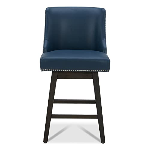 Chita Counter Height Swivel Barstools, 26" H Seat Height Upholstered Bar Stools Set Of 2, Faux Leather In Blue #TOP1