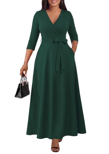 Image of FANDEE Plus Size Maxi Dress for Women Casual Summer Sundress V-Neck 3 /4 Sleeve