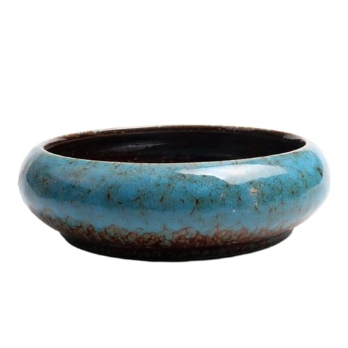 CLSSLVVBN Ciotola per fioriera Rotonda e succosa, Creativa e Durevole, per Giardino e Verdure, Vaso per Bonsai in Ceramica Smaltata Vintage, Blu