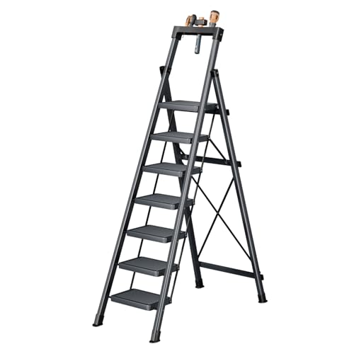 7 Step Ladder,Folding Step Stool with Tool Platform,Wide Anti-Slip Pedal,Thick Rubber Feet,Lightweight Heavy Duty Foldable & Portable,330 lbs Capacity Step Tool for Adult,Idel for Kitchen,Garage