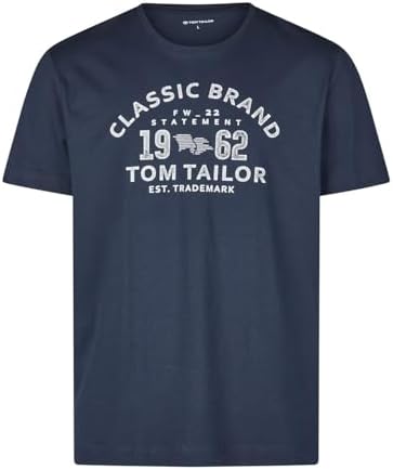 T-shirt Homme Tom Tailor - Coupe Régulière, Col Rond, Manches Courtes, Imprimé Texte Et Logo