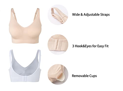 Amazingjoys Non Wired Bras for Women Seamless Wireless Bras with Removable Pads 3 Pack,Black+White+Beige,M (AMS33) - Image 5