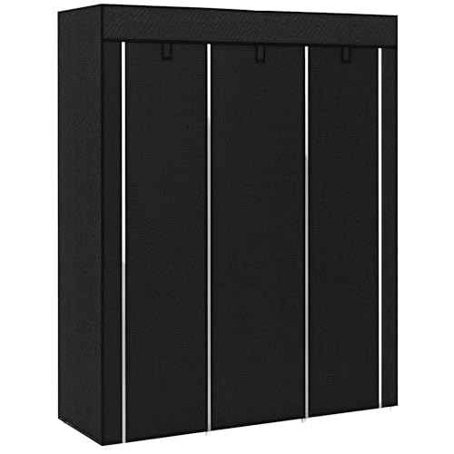 HOMCOM Armario de Tela Plegable, Armario Portátil con 2 Barras para Colgar, 8 Estantes, Marco de Acero, para Dormitorio, Vestidor, 125x43x162,5 cm, Negro