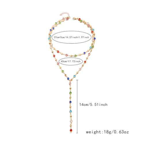 Colorful Necklace for Women,Gold Body Chain Jewelry Long Multicolor Beaded Choker Necklaces Rhinestone Drop Necklace,Festival Jewelry Accessories Gift3