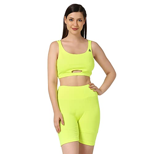 Image of Women Workout Solid 2 Pieces Shorts Set High Waist Biker Shorts and sports Bra Sports Wear
