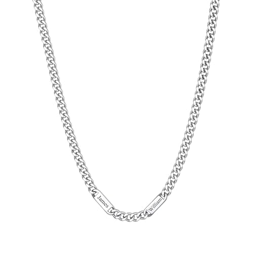 ChainsHouse Custom Name Necklace, Personalized Cuban Link Chain for Men Women, 1-6 Name Inscriptions, 18/20/22/24 Inch with 5cm Extender, 5mm/7mm Widt