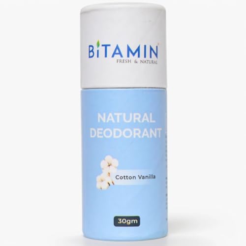 Image of Bitamin Natural Deodorant Underarm Roll On with 5% Vitamin C | Natural Deodorant for Men & Women | Made in India | No Aluminium, No Alcohol, No Parabens & No Triclosan | 8 Hour Odour Control | Cotton Vanilla - 30g (Pack of 1)