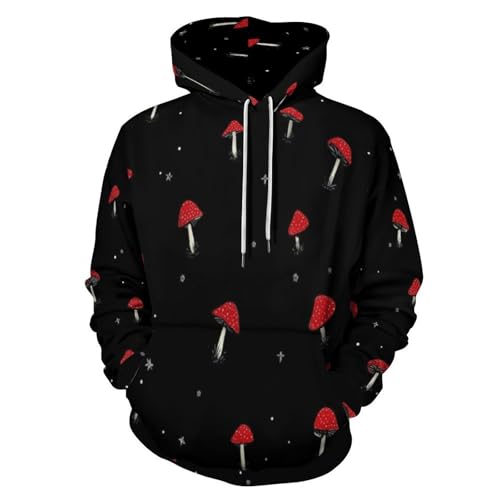Sweat à capuche homme noir imprimé étoiles et champignons style décontracté