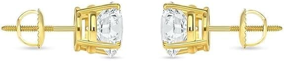 1/2 ct tw Round Diamond Stud Earrings Solid 14K Yellow Gold with Secure Screw Backs Elegant Jewelry for Women