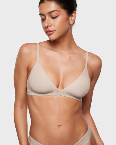 Image of INLYRIC Women's Inbarely Triangle Bralette Plunge Unlined Seamless Bra No Underwire Sexy Comfortable Everyday