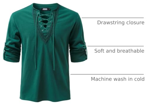Image of JOGAL Mens Renaissance Shirt Medieval Pirate Viking Halloween Costume Gothic Steampunk Retro Long Sleeve Lace Up Shirts