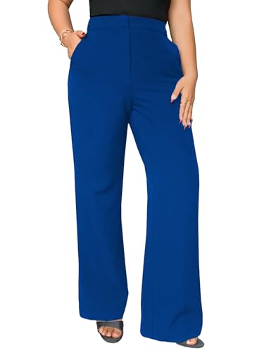 Ulovmi Womens Wide Leg Dress Pants High Waisted Stretchy Button Bootcut Pant Casual Work with Pockets Royal Blue XL