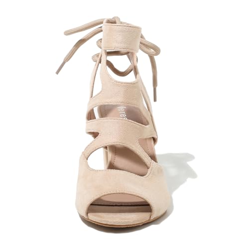 Image of fereshte Women's Lace-Up Gladiator Sandals, Block Heel Open Toe Strappy Shoes