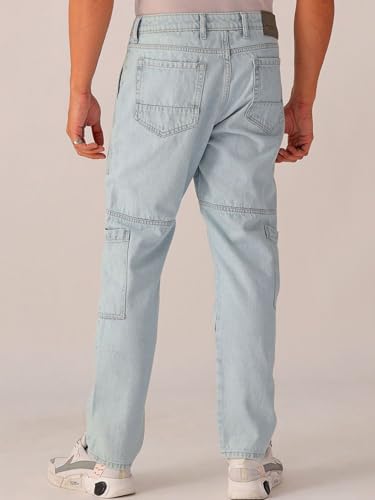 Image of The Indian Garage Co Men Dad Fit Solid Mid-Rise Cargo Denim