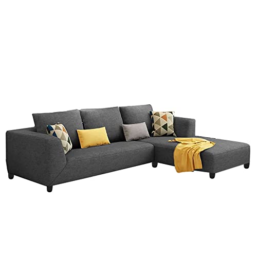Image of Galib RHS 4 Seater L Shape Sofa Set for Living Room (Dark Grey Fabric)