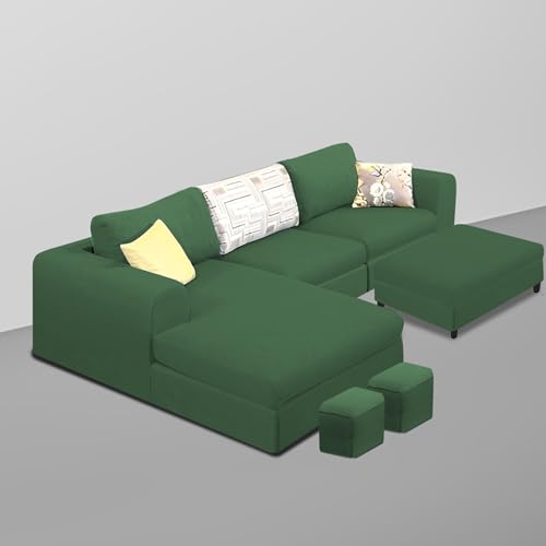 Image of Koza LHS 4 Seater L Shape Sofa Set with Center Table for Living Room (Green Fabric) Premium Fabric Sofa