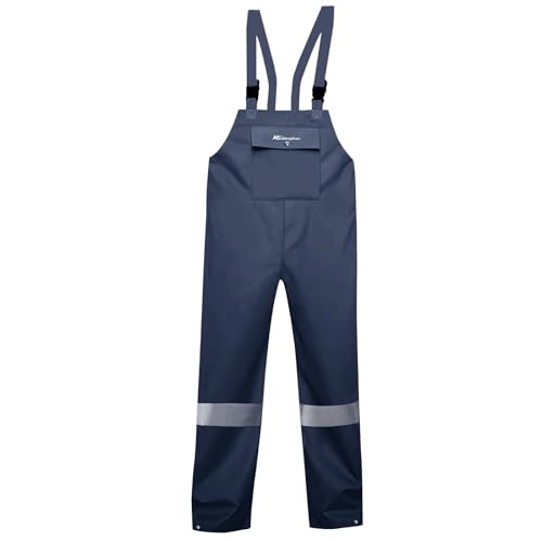 HANMENGXUAN Men's Waterproof Rain Bib Overalls - Windproof Adjustable Outdoor Fishing Workwear Pants(Blue,X-Large)