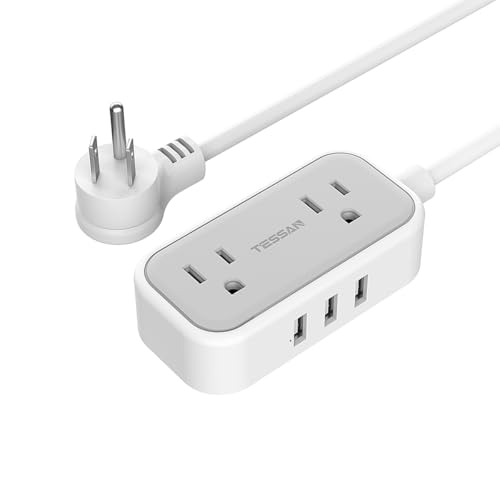 Small Flat Plug Power Strip for Cruise Ship, TESSAN Ultra Thin Extension Cord with 3 USB and 2 Outlets Mini Charging Station, 5 ft Slim Plug for Travel Office School Dorm Room Essentials 5 F